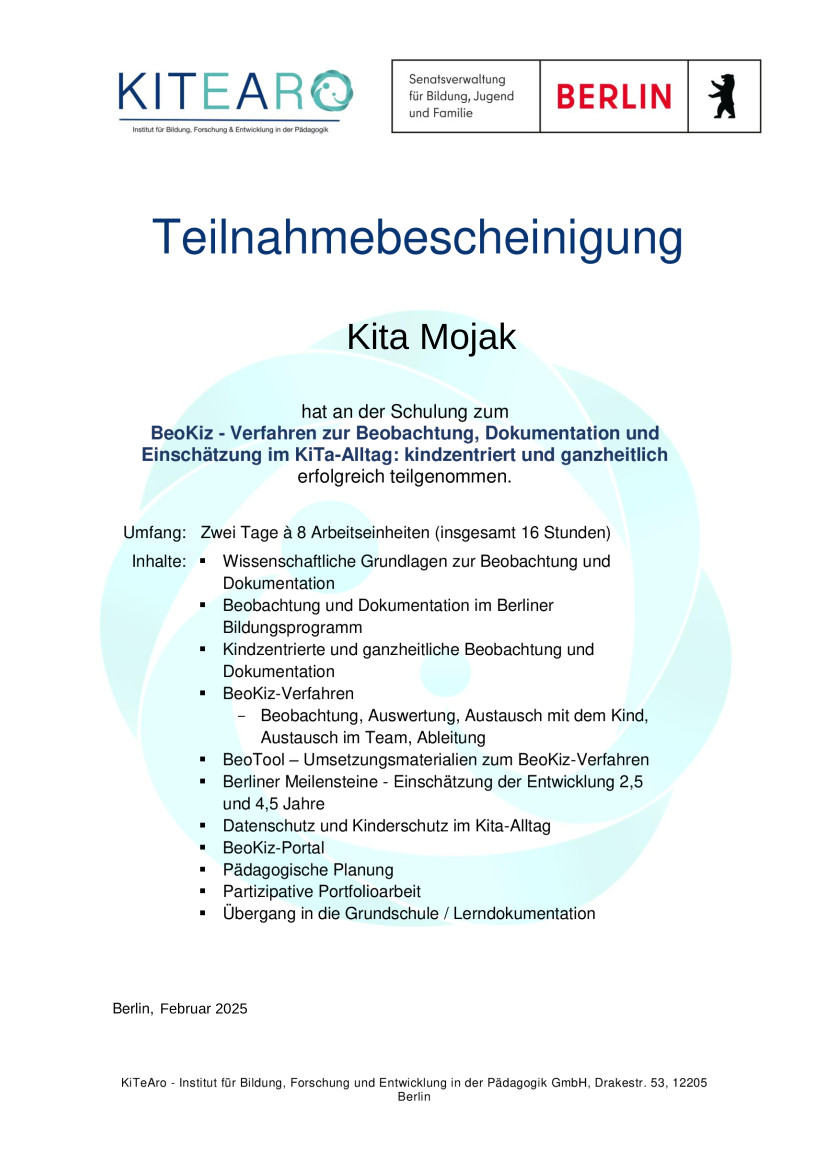 Beokizteilnahme 2025 Mojak